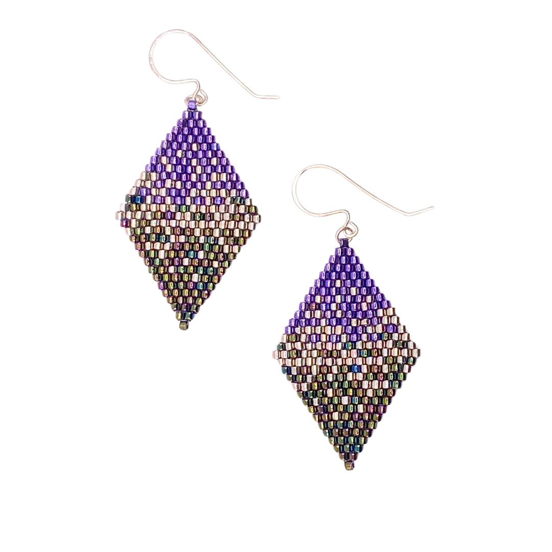 Eggplant, Silver, and Green Stardust Earrings