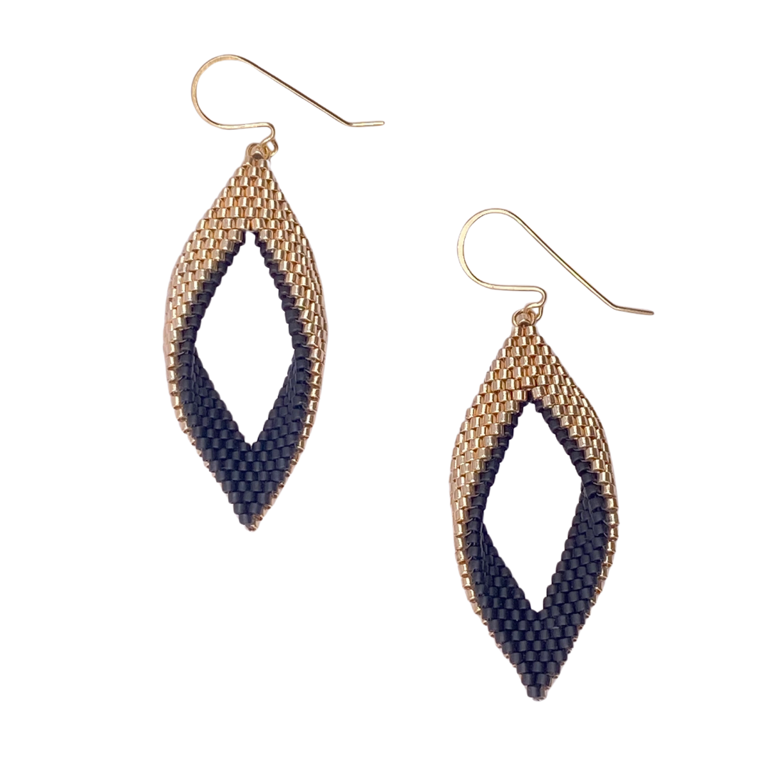 Champagne and Black Folded Peyote Stitch Earrings