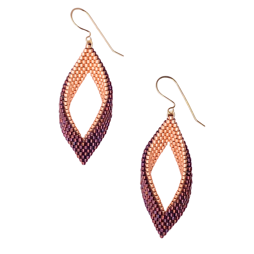 The Days of Wine and Roses - Maroon and Gold Folded Peyote Stitch Earrings