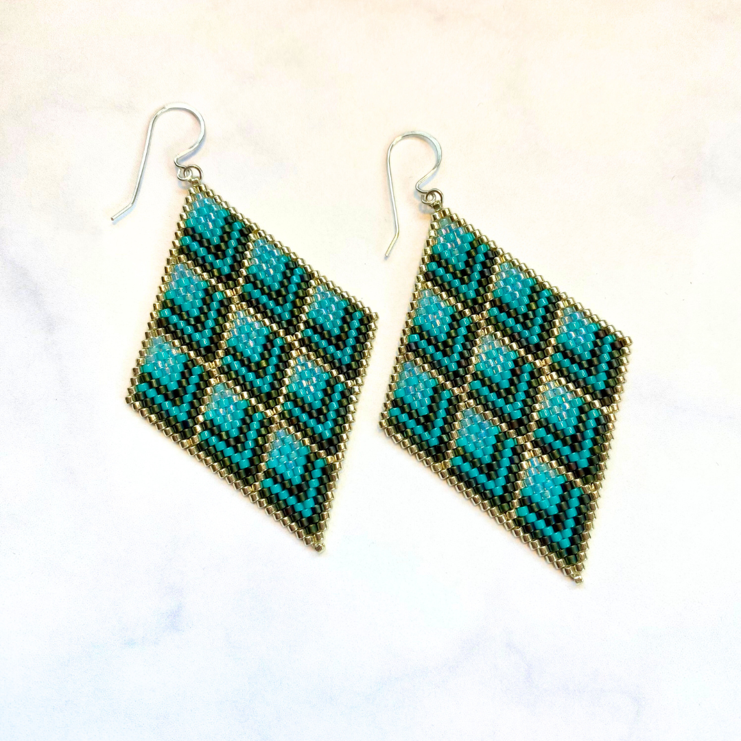 Large Green/Teal Hombre Diamond Earrings