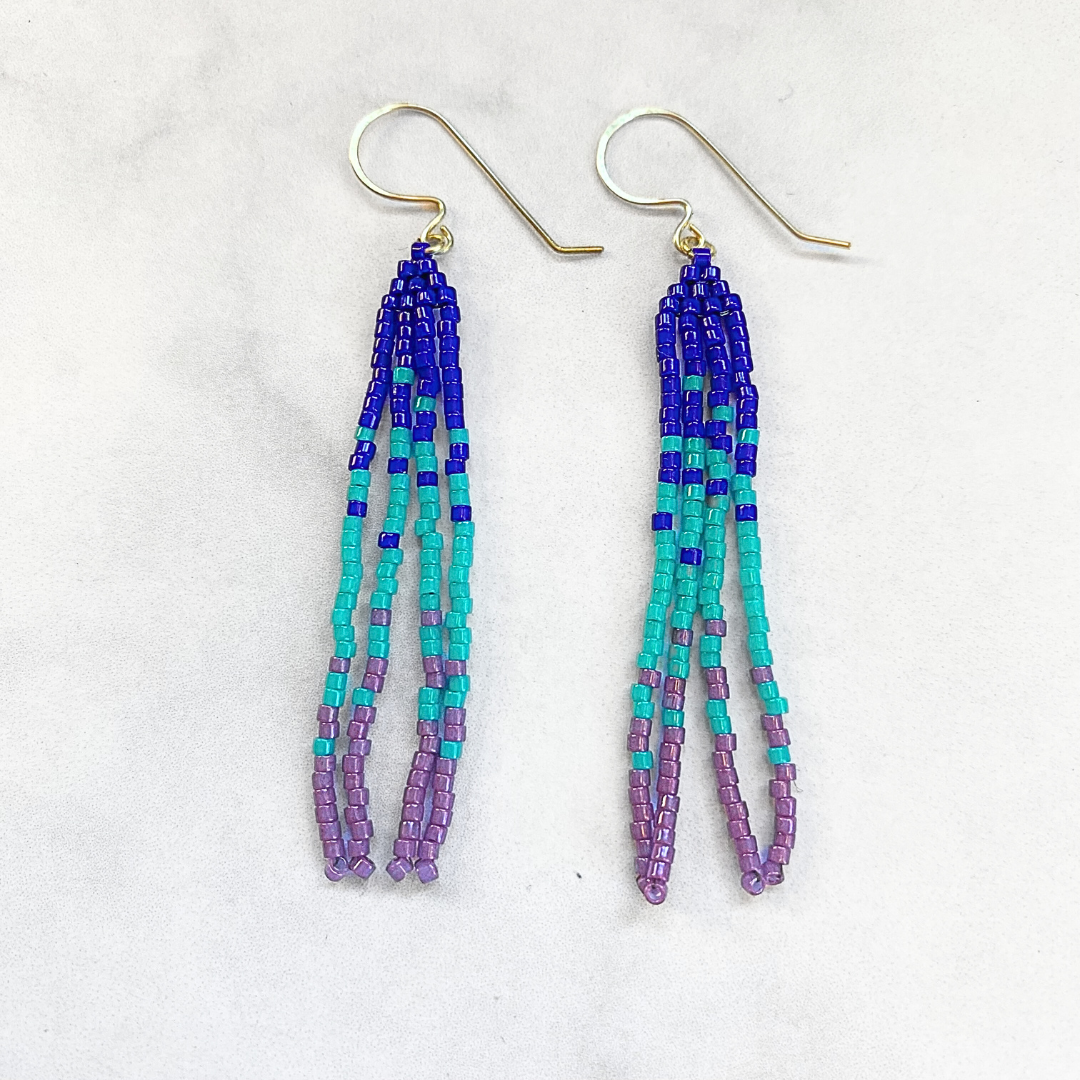 Blue/Teal/Lavender Small Fringe Earrings