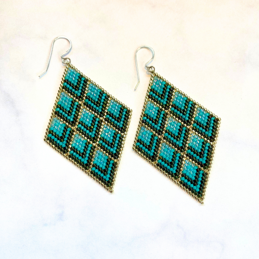 Large Green/Teal Hombre Diamond Earrings