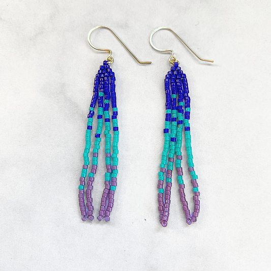 Blue/Teal/Lavender Small Fringe Earrings