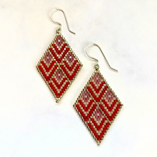 Small Red/Pink Hombre Diamond Earrings