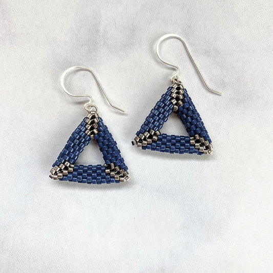 Navy & Silver Tubular Triangle Earrings